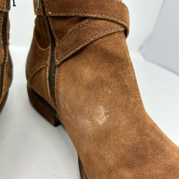 Born Women's Faywood Brown Ankle Bootie Size 9M Distressed Suede Buckle Detail - Picture 9 of 15
